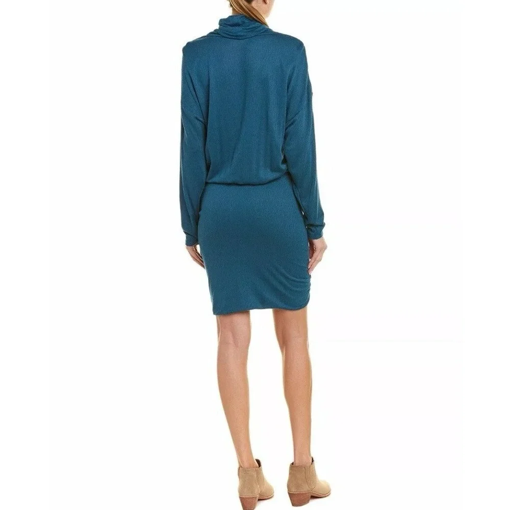 New Free People Sundown Dress Small Teal‎ Mini Cowl Neck Gathered Skirt